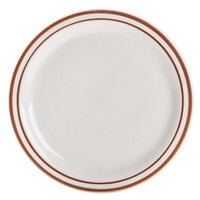 Libbey DSD-9 Desert Sand 9 1/2" Brown Speckle Ivory (American White) Narrow Rim Stoneware Plate with Brown Bands - 24/Case