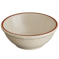 Libbey DSD-15 Desert Sand 12.5 oz. Brown Speckle Ivory (American White) Narrow Rim Stoneware Oatmeal Bowl with Brown Band - 36/Case