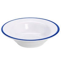 GET B-50-W/CB Settlement Bistro 4.5 oz. White Enamelware Melamine Small Round Side Dish with Cobalt Blue Trim   - 48/Case