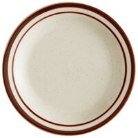 Libbey DSD-6 Desert Sand 6 1/2" Brown Speckle Ivory (American White) Narrow Rim Stoneware Plate with Brown Bands - 36/Case