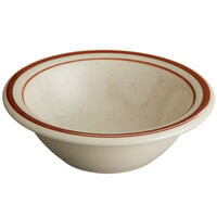 Libbey DSD-11 Desert Sand 4 oz. Brown Speckle Ivory (American White) Narrow Rim Stoneware Fruit Bowl with Brown Bands - 36/Case