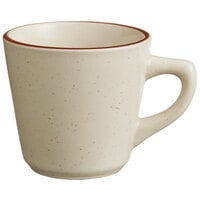Libbey DSD-1 Desert Sand 7 oz. Brown Speckle Ivory (American White) Narrow Rim Stoneware Tall Cup with Brown Band - 36/Case