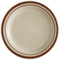 Libbey DSD-5 Desert Sand 5 1/2" Brown Speckle Ivory (American White) Narrow Rim Stoneware Plate with Brown Bands - 36/Case