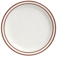 Libbey DSD-16 Desert Sand 10 1/2" Brown Speckle Ivory (American White) Narrow Rim Stoneware Plate with Brown Bands - 12/Case