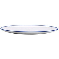 GET OP-1291-W/CB Settlement Bistro 12 1/2" x 9" White with Cobalt Trim Enamelware Oval Melamine Dinner Plate   - 12/Case