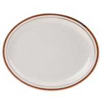 Libbey DSD-14 Desert Sand 13 1/4" x 10 1/8" Brown Speckle Ivory (American White) Narrow Rim Stoneware Platter with Brown Bands - 12/Case
