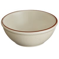 Libbey DSD-18 Desert Sand 16 oz. Brown Speckle Ivory (American White) Narrow Rim Stoneware Oatmeal Bowl with Brown Band - 36/Case