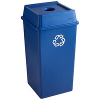 Rubbermaid Untouchable 50 Gallon Blue Square Recycle Bin Kit with Bottle / Can Hole Lid