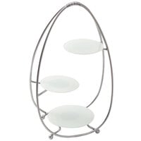 American Metalcraft SRS3 3 Tier Silver Oval Stand with Frosted Glass Plates