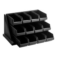 Cambro 12RS12110 Versa Black Self Serve 3-Tier Condiment Stand with 12" Bins