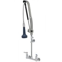 T&S B-0133-CR-B8TP 36 3/16" High Wall Mounted DuraPull Pre-Rinse Faucet 8" Adjustable Centers, 30" Hose, 1.07 GPM Spray Valve, Accessory Tee, and Wall Bracket