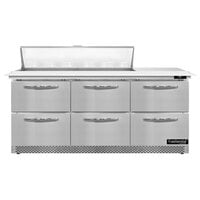 Continental Refrigerator SW72N12C-FB-D 72" 6 Drawer Cutting Top Front Breathing Refrigerated Sandwich Prep Table