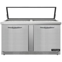Continental Refrigerator SW60N24M-HGL-FB 60" 2 Door Mighty Top Front Breathing Hinged Glass Lid Refrigerated Sandwich Prep Table