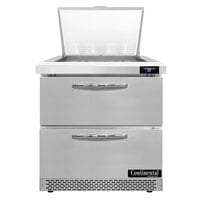 Continental Refrigerator SW32-N-12M-FB-D 32" 2 Drawer Mighty Top Front Breathing Refrigerated Sandwich Prep Table