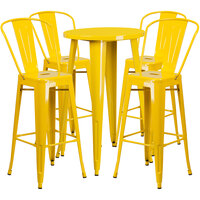 Flash Furniture CH-51080BH-4-30CAFE-YL-GG 24" Round Yellow Metal Indoor / Outdoor Bar Height Table with 4 Cafe Stools