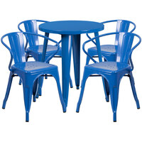 Flash Furniture CH-51080TH-4-18ARM-BL-GG 24" Round Blue Metal Indoor / Outdoor Table with 4 Arm Chairs