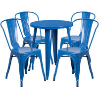 Flash Furniture CH-51080TH-4-18CAFE-BL-GG 24" Round Blue Metal Indoor / Outdoor Table with 4 Cafe Chairs