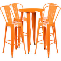 Flash Furniture CH-51080BH-4-30CAFE-OR-GG 24" Round Orange Metal Indoor / Outdoor Bar Height Table with 4 Cafe Stools