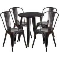 Flash Furniture CH-51080TH-4-18CAFE-BQ-GG 24" Round Black-Antique Gold Metal Indoor / Outdoor Table with 4 Cafe Chairs