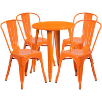 Flash Furniture CH-51080TH-4-18CAFE-OR-GG 24" Round Orange Metal Indoor / Outdoor Table with 4 Cafe Chairs