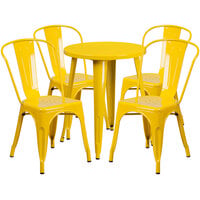 Flash Furniture CH-51080TH-4-18CAFE-YL-GG 24" Round Yellow Metal Indoor / Outdoor Table with 4 Cafe Chairs