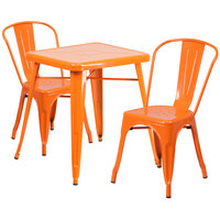 Flash Furniture CH-31330-2-30-OR-GG 23 3/4" Square Orange Metal Indoor / Outdoor Table with 2 Stack Chairs