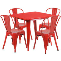 Flash Furniture ET-CT002-4-30-RED-GG 31 1/2" Square Red Metal Indoor / Outdoor Table with 4 Cafe Chairs