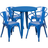 Flash Furniture CH-51090TH-4-18ARM-BL-GG 30" Round Blue Metal Indoor / Outdoor Table with 4 Arm Chairs