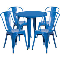Flash Furniture CH-51090TH-4-18CAFE-BL-GG 30" Round Blue Metal Indoor / Outdoor Table with 4 Cafe Chairs