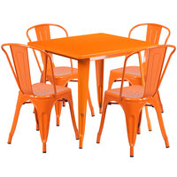 Flash Furniture ET-CT002-4-30-OR-GG 31 1/2" Square Orange Metal Indoor / Outdoor Table with 4 Cafe Chairs