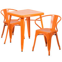 Flash Furniture CH-31330-2-70-OR-GG 23 3/4" Square Orange Metal Indoor / Outdoor Table with 2 Arm Chairs
