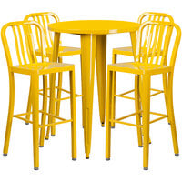 Flash Furniture CH-51090BH-4-30VRT-YL-GG 30" Round Yellow Metal Indoor / Outdoor Bar Height Table with 4 Vertical Slat Back Stools