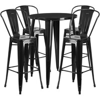 Flash Furniture CH-51090BH-4-30CAFE-BK-GG 30" Round Black Metal Indoor / Outdoor Bar Height Table with 4 Cafe Stools