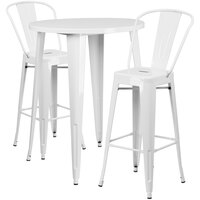 Flash Furniture CH-51090BH-2-30CAFE-WH-GG 30" Round White Metal Indoor / Outdoor Bar Height Table with 2 Cafe Stools
