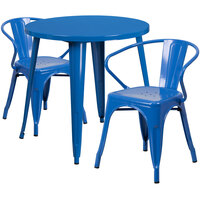 Flash Furniture CH-51090TH-2-18ARM-BL-GG 30" Round Blue Metal Indoor / Outdoor Table with 2 Arm Chairs