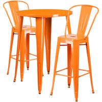 Flash Furniture CH-51090BH-2-30CAFE-OR-GG 30" Round Orange Metal Indoor / Outdoor Bar Height Table with 2 Cafe Stools
