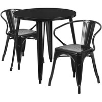 Flash Furniture CH-51090TH-2-18ARM-BK-GG 30" Round Black Metal Indoor / Outdoor Table with 2 Arm Chairs