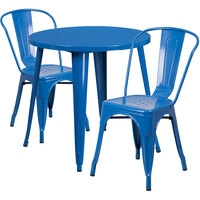 Flash Furniture CH-51090TH-2-18CAFE-BL-GG 30" Round Blue Metal Indoor / Outdoor Table with 2 Cafe Chairs