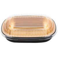 Durable Packaging 9331-PT-100 Smoothwall Black and Gold Black Diamond Small Foil Entree / Take-Out Pan with Dome Lid 23.3 oz. - 25/Pack