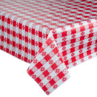Intedge 52" x 52" Red Gingham Vinyl Table Cover with Flannel Back