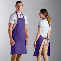 Choice Bright Purple Poly-Cotton Standard Bib Apron with 2 Pockets - 34" x 30"