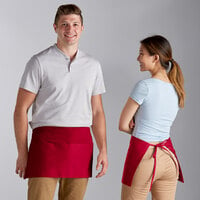 Choice Red Customizable Poly-Cotton Standard Waist Apron with 3 Pockets - 12 inch x 26 inch