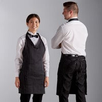 Choice Black and White Pinstripe Poly-Cotton Adjustable Tuxedo Apron with 2 Pockets - 32" x 29"