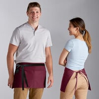 Choice Burgundy Poly-Cotton Standard Waist Apron with 3 Pockets - 12 inch x 26 inch