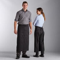Choice Black and White Pinstripe Poly-Cotton Standard Bistro Apron with 1 Pocket - 33" x 30"