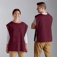 Choice Burgundy Poly-Cotton Cobbler Apron with 2 Pockets - 29" x 20"
