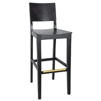 BFM Seating Dover Black Stain Colored Beechwood Barstool with Wooden Seat