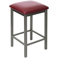 BFM Seating Trent Clear Coated Steel Counter Height Bar Stool with 2" Burgundy Vinyl Seat