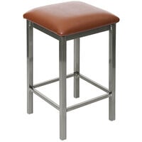 BFM Seating Trent Clear Coated Steel Counter Height Bar Stool with 2" Light Brown Vinyl Seat