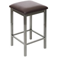 BFM Seating Trent Clear Coated Steel Counter Height Bar Stool with 2" Dark Brown Vinyl Seat
